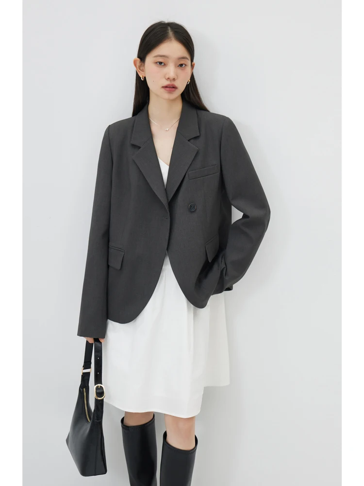 ZIQIAO Commuter Sense High-end Versatile Solid Color Suit Jacket for Women 2024 Spring New Professional Style Suit Top Female