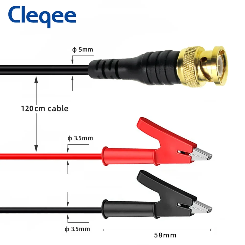 Aleqee-Fiche BNC en cuivre pur plaqué or P1061, pinces crocodiles isolées, câble coaxial de plomb de test à plage ouverte de 10mm, 120cm