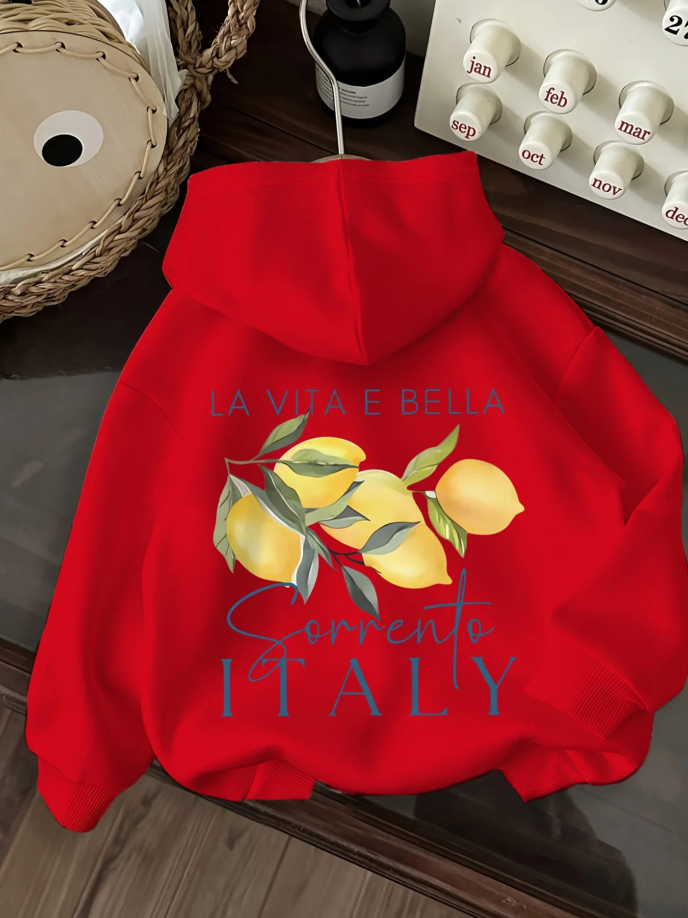 Unisex Oversized Hoodie Sorrento Italy Lemon Print Sweatshirt LA VITA E BELLA Mediterranean Vacation Casual Long Sleeve Pullover