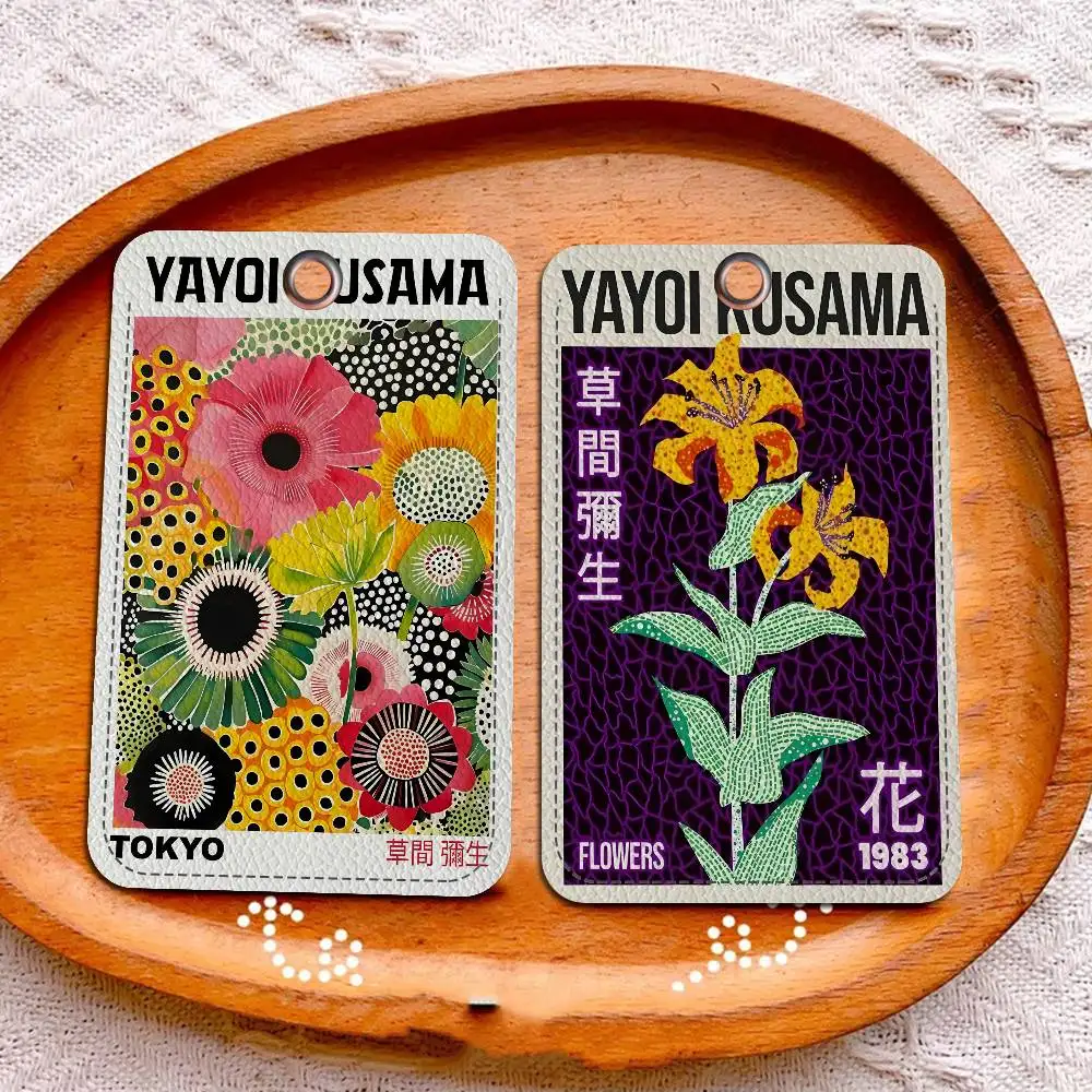 Yayoi Kusama Art Exhibition Pumpkin Flower Style PU Access Card Holder With Keychain - Executive Protection For Bank Card
