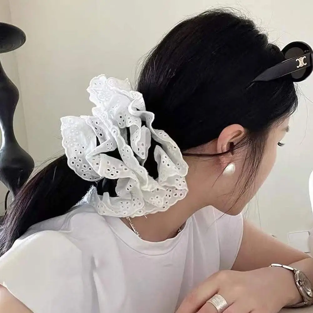 Big Flower Lolita Scrunchies for Women Elastic Hair Bands Ponytail Holders Tie Solid Color Hair Hoop Scrunchy Girl Hair Ring