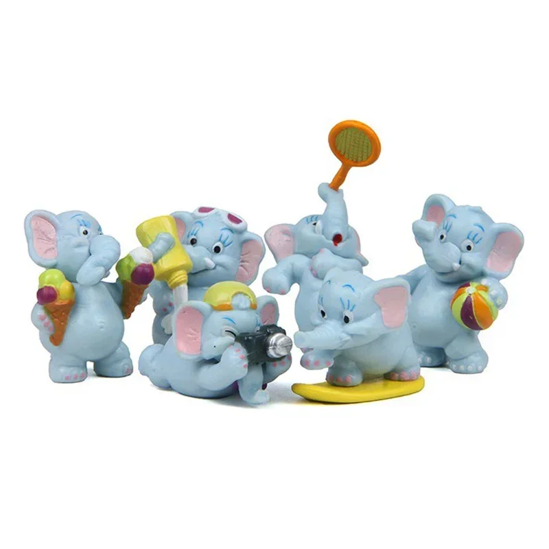

6pcs Elephant Sport Figurines Miniature Elephants Photography Skateboarding Ornament Fairy Garden Home Decor Collect Gift