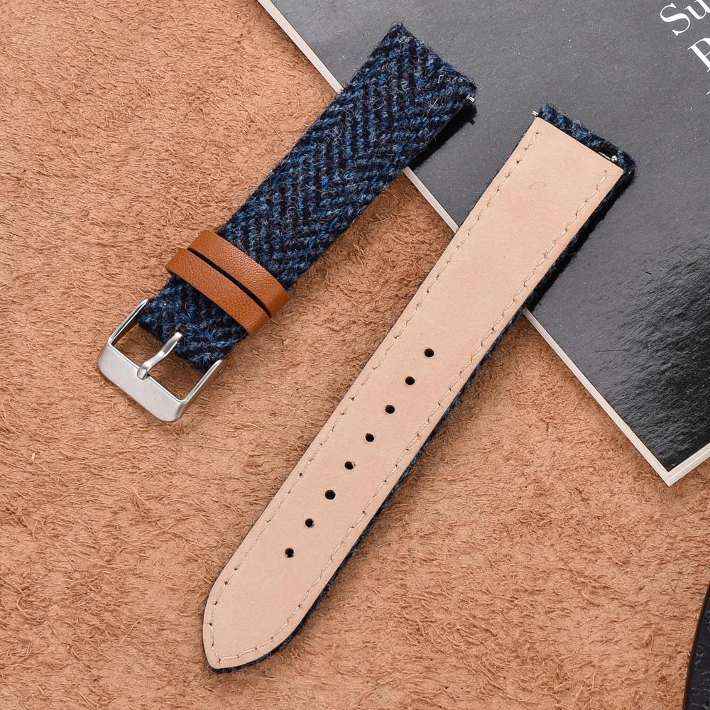 Wool Weave Leather Watch Strap 18mm 20mm 22mm Vintage Leather Strap Quick Release Strap Bracelet Wristband For Huawei Watch GT2