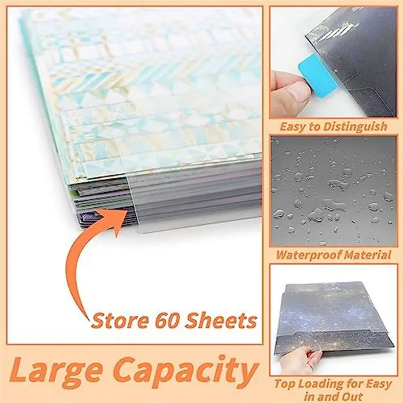 【Best Seller】12Piece Scrapbook Paper Storage Box for 30.48 X 30.45 cm Papers with 60 Adhesive Index Tabs Waterproof Single Top L