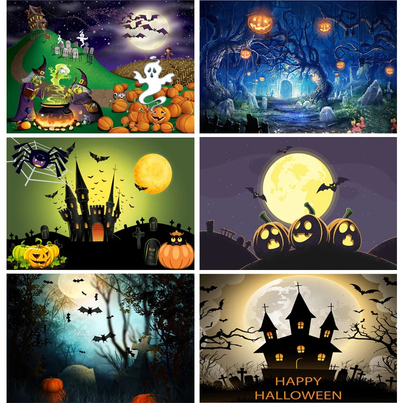 

SHUOZHIKE Halloween Backdrop Tombstone Castle Pumpkin Lantern Baby Photography Background For Photo Studio Props 1911CXZM-55