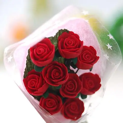 Miniature 1/12 Dollhouse Clay Red Rose Bouquet Handmade Flower Decor for Doll House Miniatures Living Room