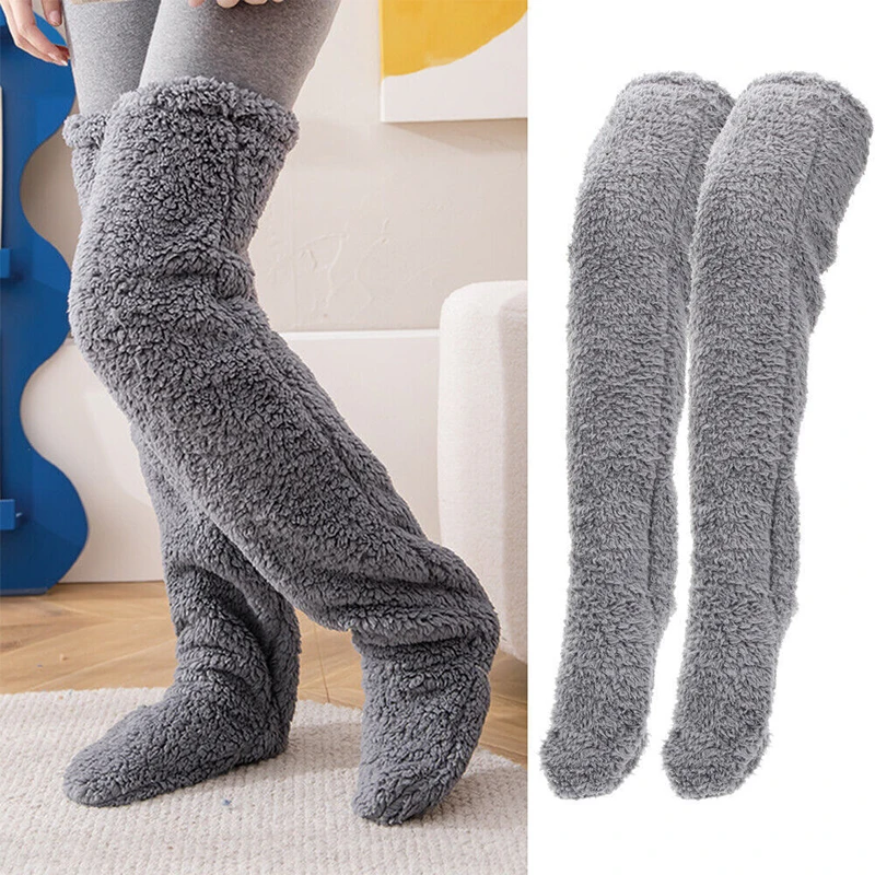 

1Pair Over Knee High Fuzzy Long Socks Plush Stockings Leg Warmers Winter Home Sleeping Socks Keeping Warm Socks Christmas Gift