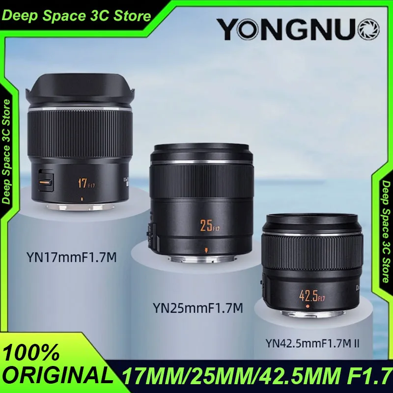 YONGNUO 17mm/25mm/42.5mm F1.7 M43 Prime Lens Auto Focus Camera Lens For Panasonic Olympus Mirrorless Camera Accessories Gift