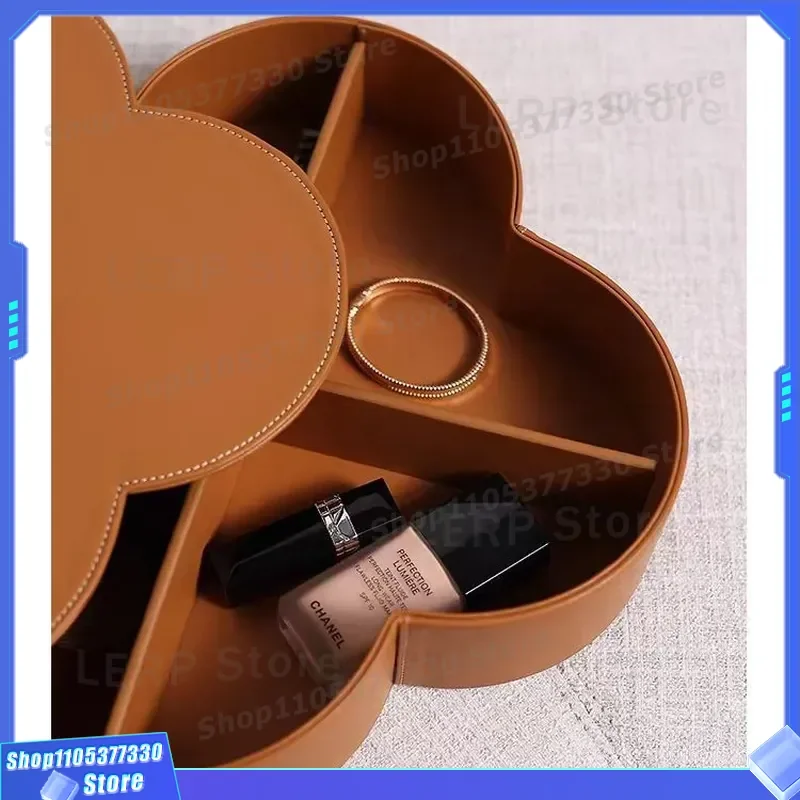 Nordic Light Luxury Clover Storage Box for Lipstick Jewelry Key Modern Saddle Leather Cosmetic Organizer Internet Celebrity