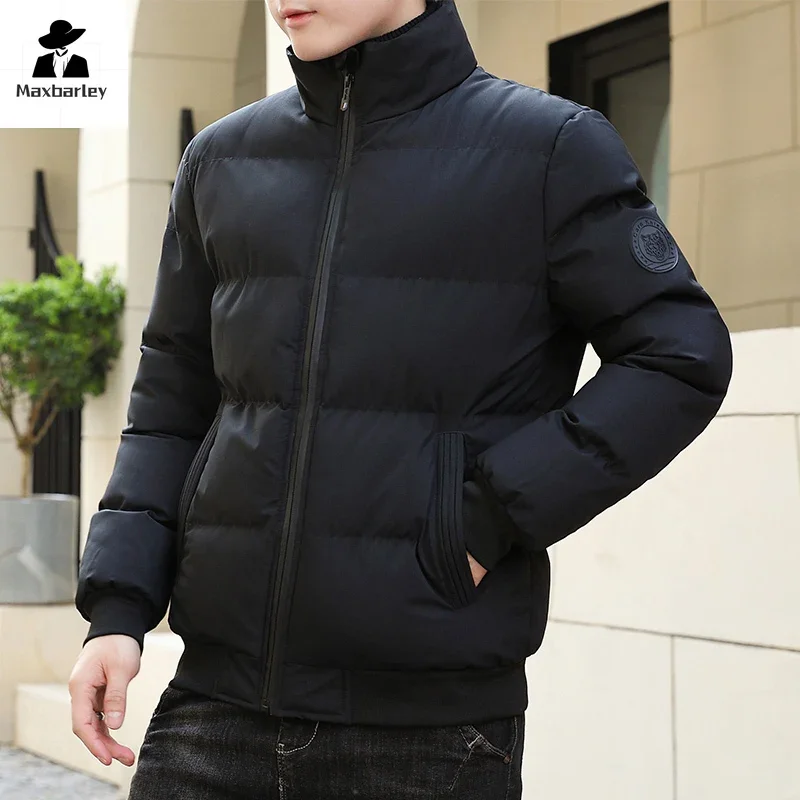 

2024 New Men's Winter Jacket Street Fashion Badge Design Thickened Warm Parka Casual All-match Stand Collar Windproof Male Coat