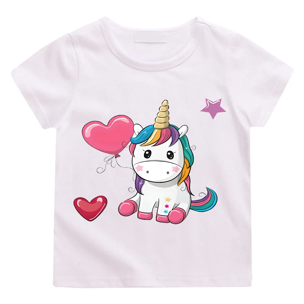 

Happy Birthday Girls Unicorn House Cartoon Print T-shirt Children Summer Short Sleeve Tops Kids Funny Present Baby T Shirt Y2k