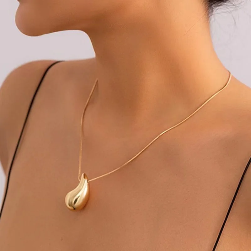 Classic Gold Color Stainless Steel Necklace For Women Jewelry Limited Metal Vintage Waterdrop Pendant Necklace Birthday Gift