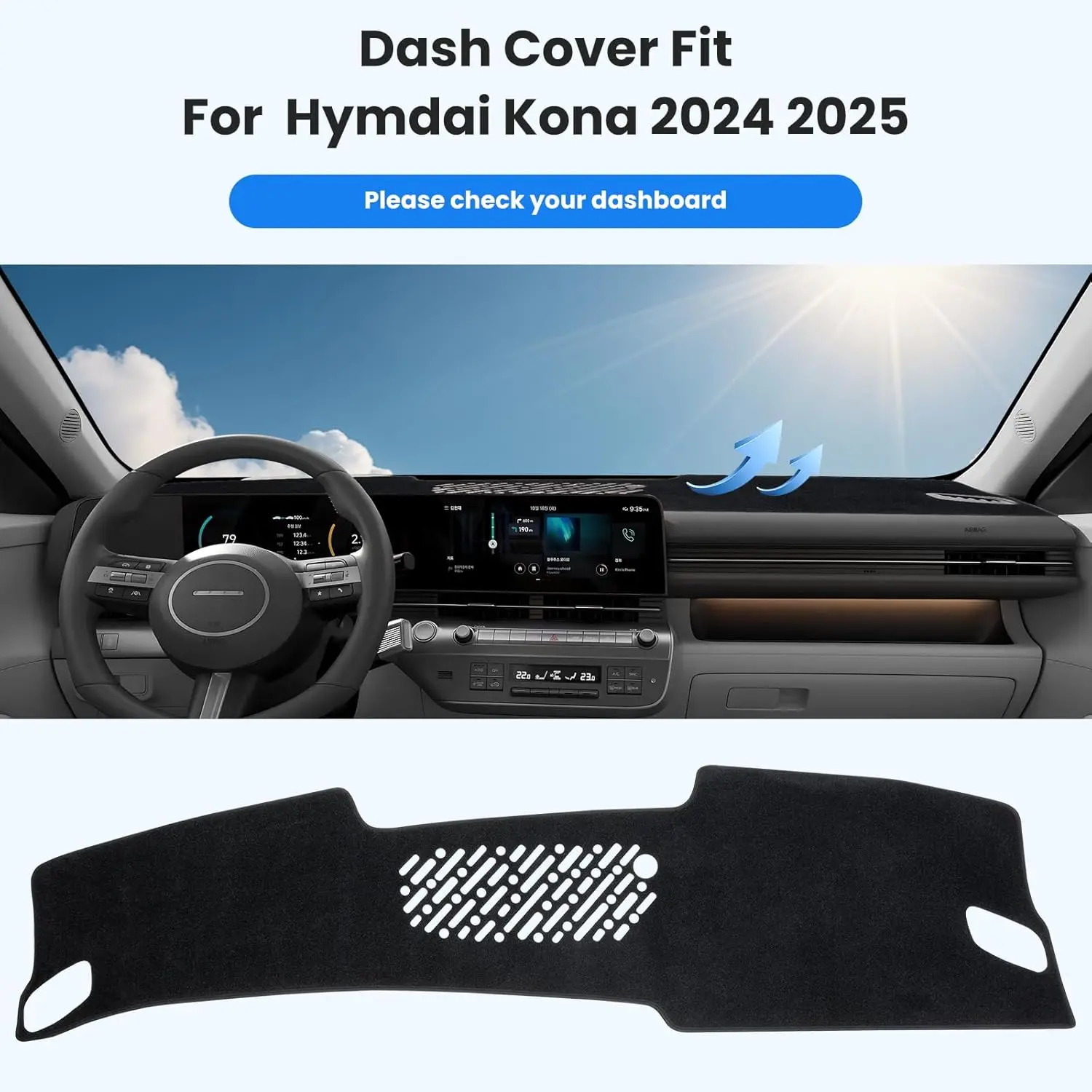 Dash Cover Compatible with Hyundai Kona 2024 2025 2026, Dashboard Cover Mat for Pad Custom Car Dashboard Interior Accessories