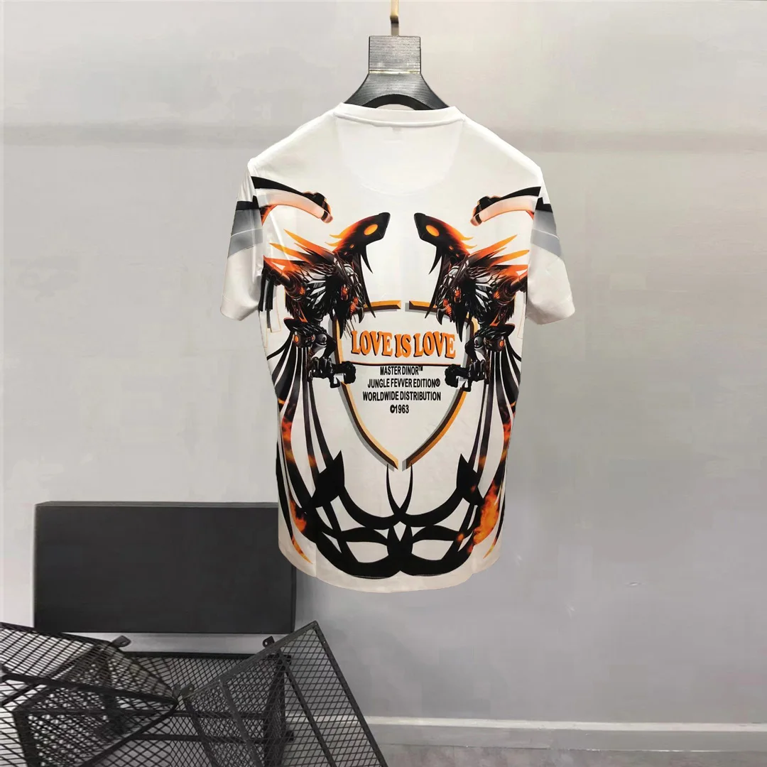 European and American men\'s wear summer 2022 new  Short sleeve round collar imperial eagle hot diamond print  Fashion T-shirt