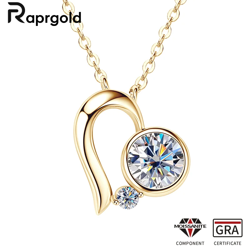 

RAPRGOLD GRA Certified Moissanite Heart Pendant Necklace for Women S925 Sterling Silver Chain Necklaces Valentine Gifts Jewelry