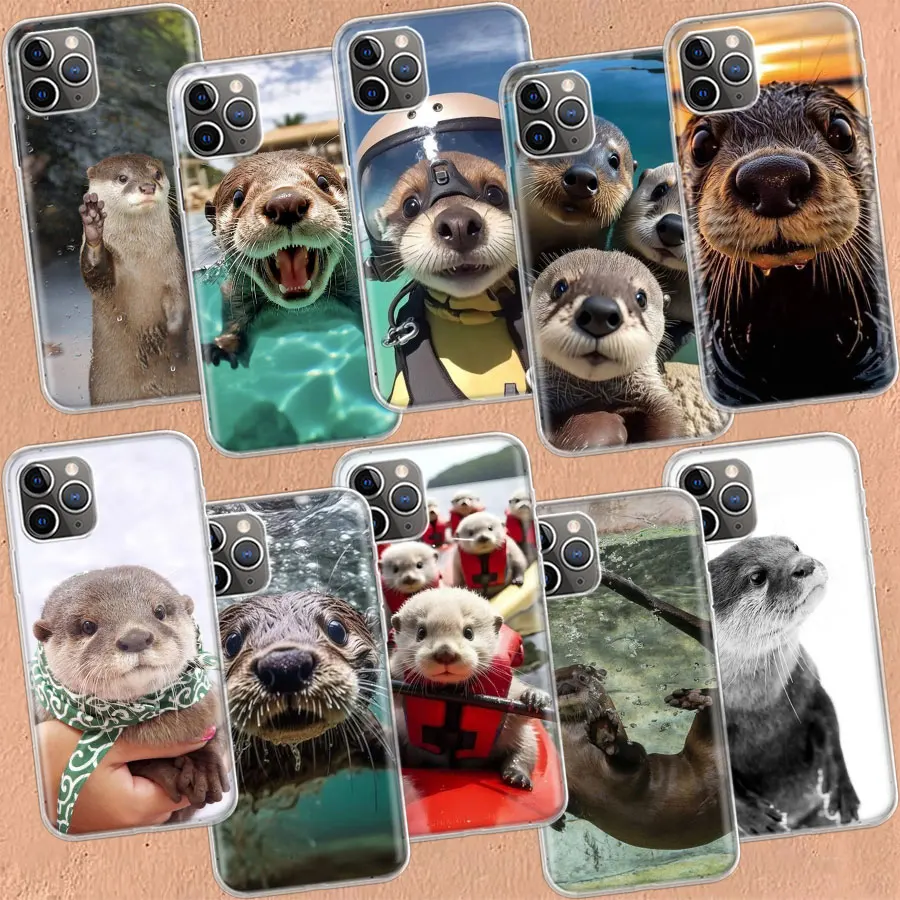 Cute Animals Otters Clear Case For Aplee iPhone 11 14 Pro 15 Plus 16 Pro Max 12 13 Mini XR X XS Max Clear TPU Phone CoverCute An