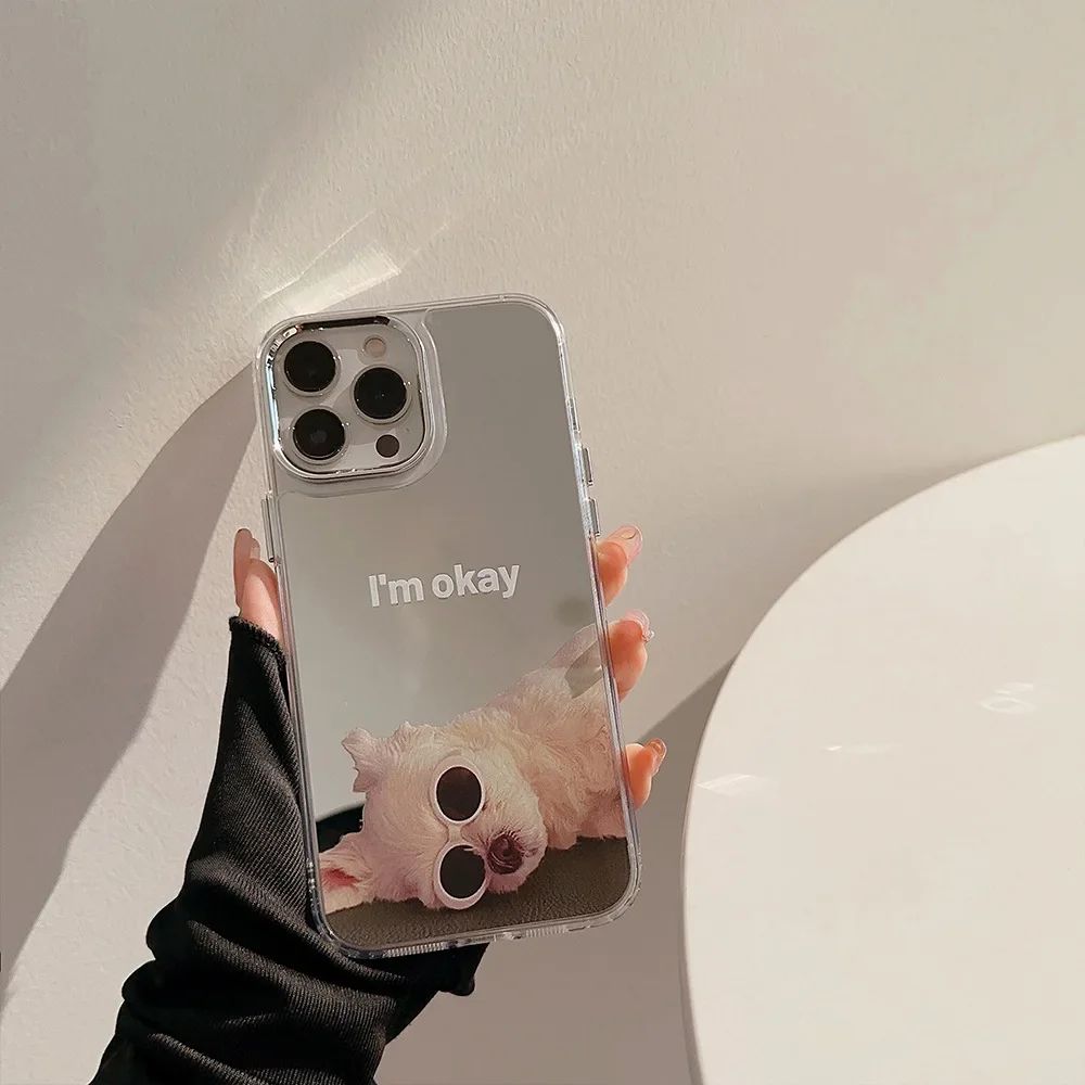 Funny Electroplated Mirror Sunglasses Dog Phone Case for IPhone16 15 14 12 13 11 Pro ProMax Plus Xsmax Shockproof Phone Cover