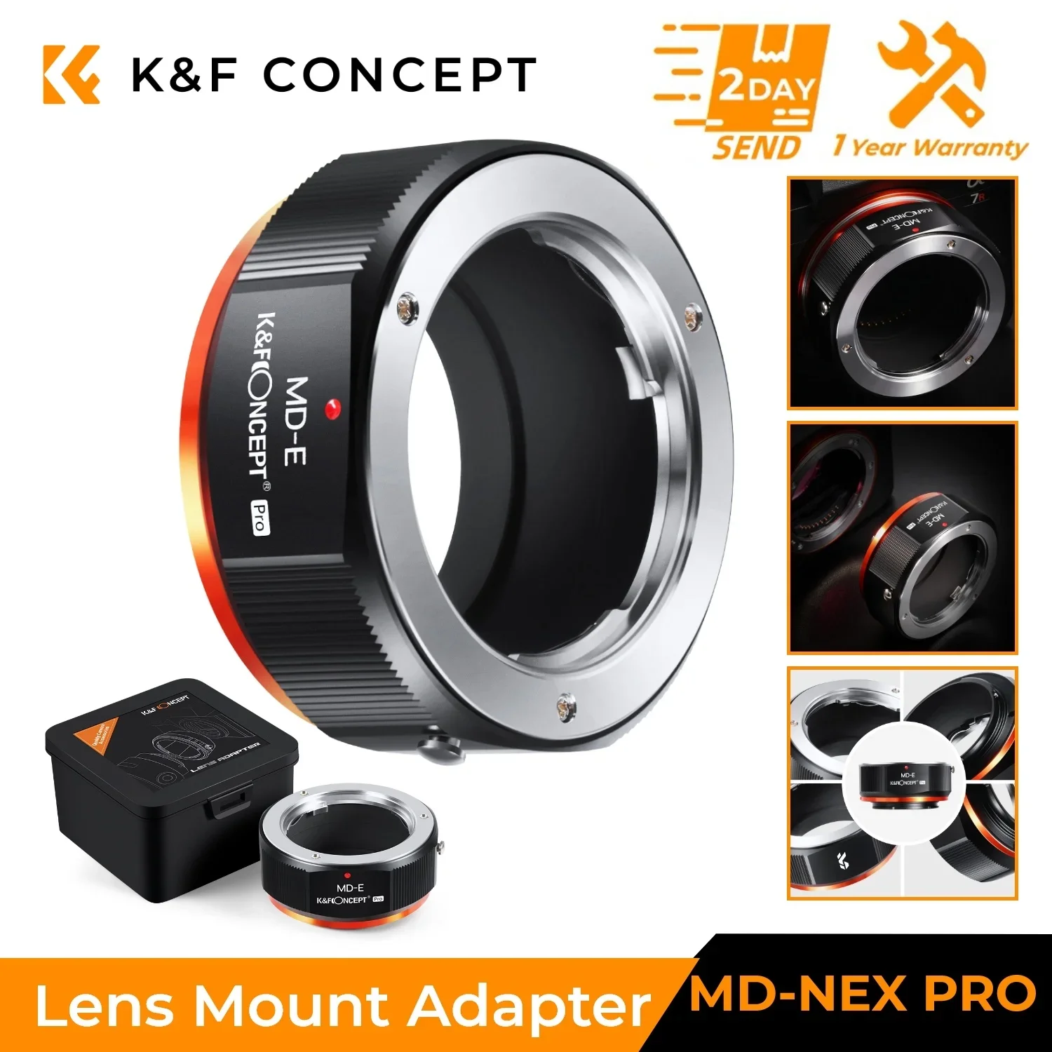 K&F CONCEPT MD naar NEX lensadapter voor Minolta MD MC-vatting lenzen naar Sony NEX E-vatting camera's voor Sony A6000 A6400 A7R