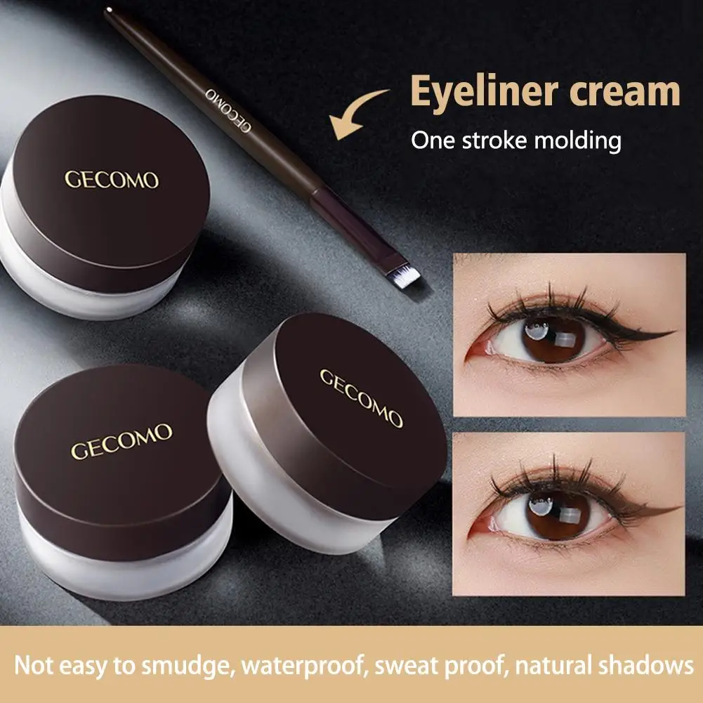 Zwart Bruin Eyeliner Crème Waterdichte Beauty Cosmetica Make-Up Eyeliner Borstel Met Oog Oogschaduw Blijvende Lange Tools Liner Se U4j9