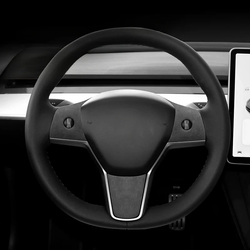 

3Pcs/Set Alcan tara Suede For Tesla Model Y Model 3 Car Steering Wheel Panel Cover Trim Stickers Frame Modification Accessories