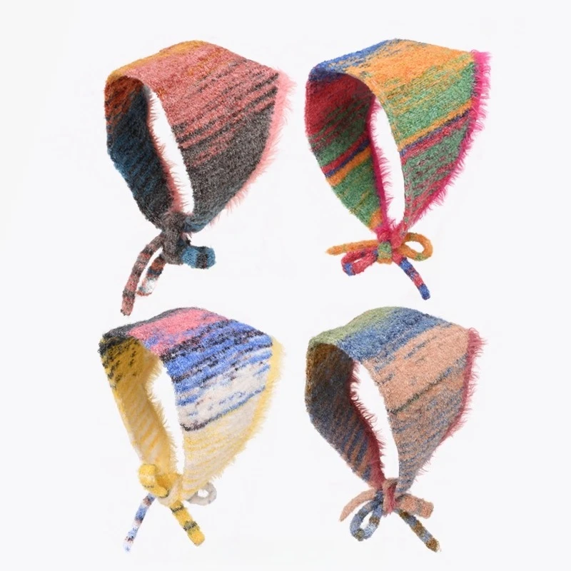 

Color Oil Painting Gradient Knitted Headscarf Women's Triangle Scarf Contrast Color Dopamine Wool Bandage Baotou Hat