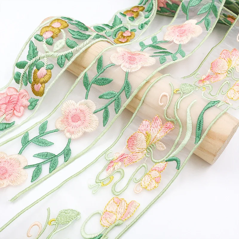 3 Yards 48MM~57MM Organsha Embroidery Flowers Lace Ribbon