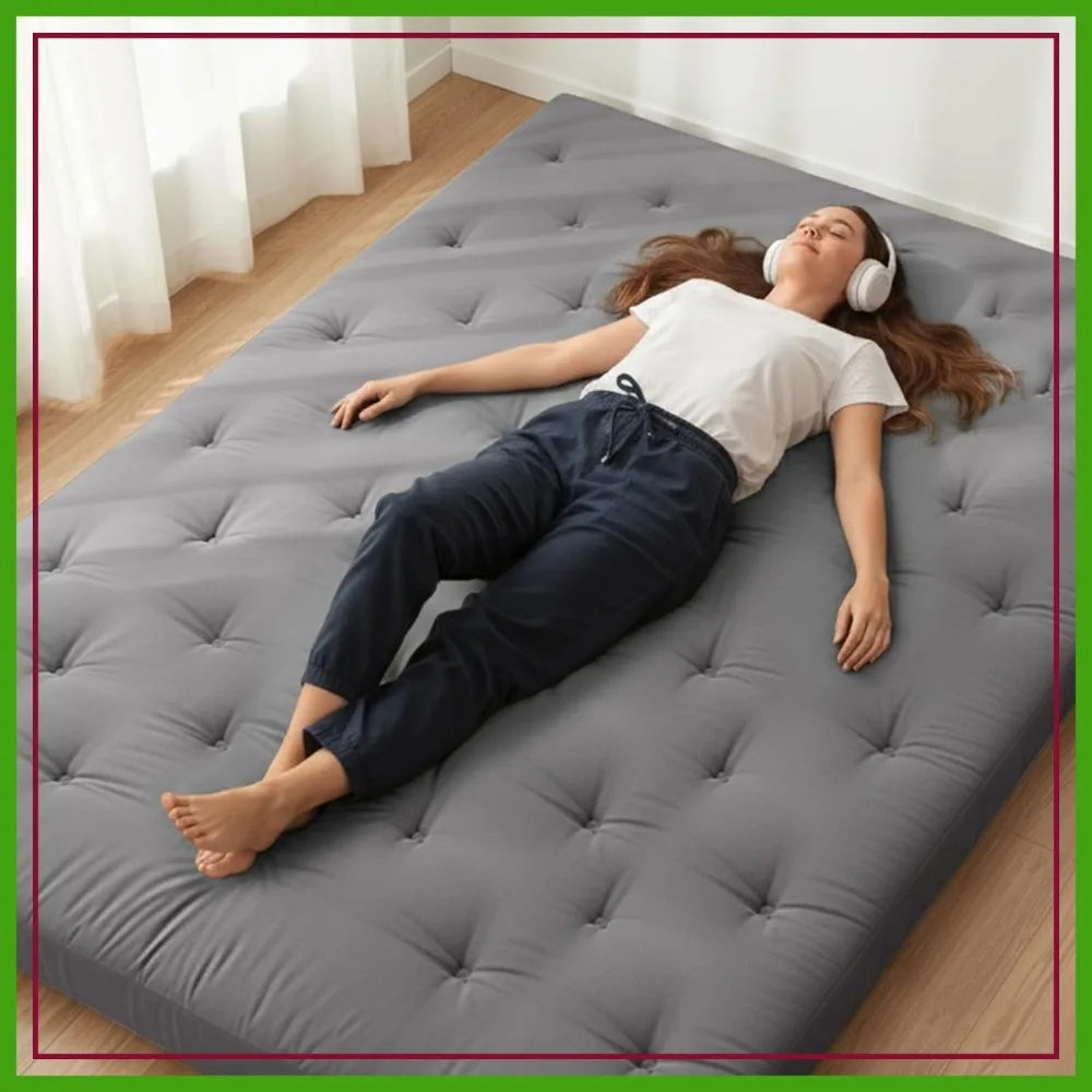 

Japanese Floor Futon Mattress Queen Size 80x60 in, 2.5'' Thick Cotton Cover Tatami Mat, Foldable Sleeping Pad