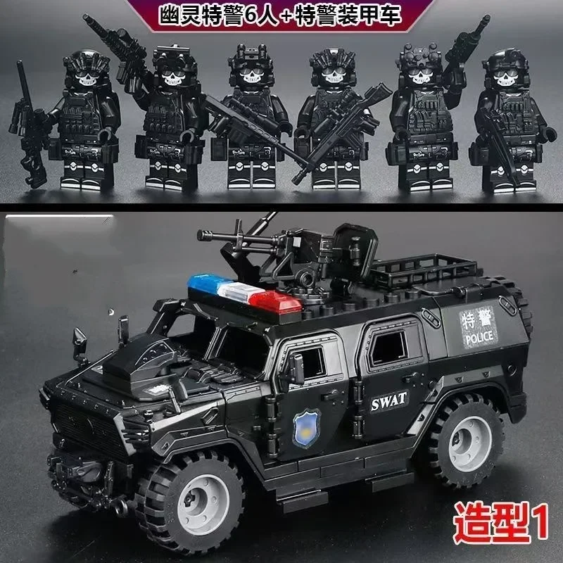 Militärische Geister-Spezialeinheiten, zusammengebaute Modellautos, zusammengebaute Offroad-Jeep-Spielzeuge, Hummer-Autos, beliebte Militär-Bausteine – Detail 12