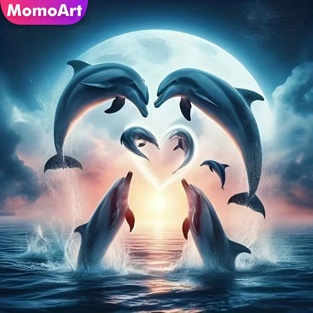 

Алмазная вышивка Momoart: Дельфин, акриловые материалы для рукоделия, DIY алмазная мозаика, полный квадратный бриллиант, настенное украшение для дома и спальни