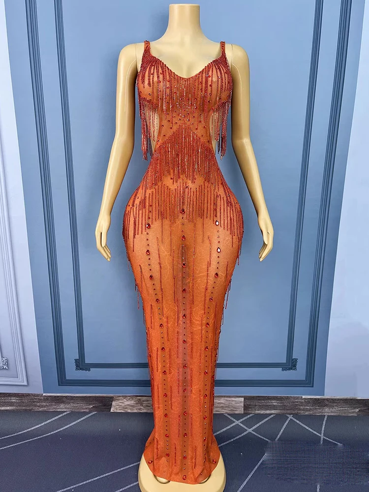 Vestido elástico con tirantes huecos y borlas con estampado en caliente de alta calidad, ropa personalizada para mujer, nueva moda 2025