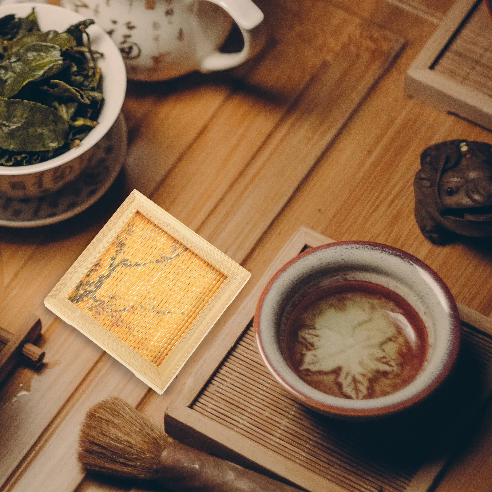 

4Pcs Bamboo Coasters Tea Cup Mats Heat Insulation Protective Cup Pads for Home Coffee Table Kitchen Drink Coaster Sets