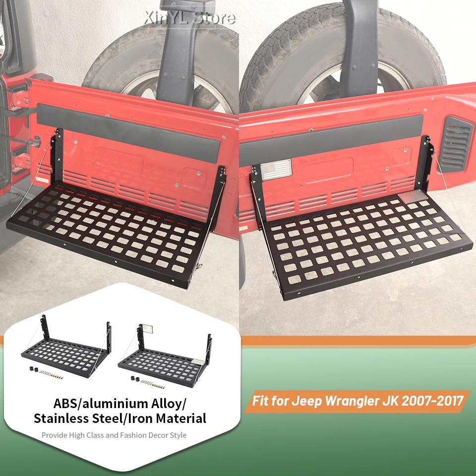 

Car Metal Tailgate Table Rear Door Foldable Cargo Shelf Storage Rack Carrier Bracket Accessories For Jeep Wrangler JK 2007-2017