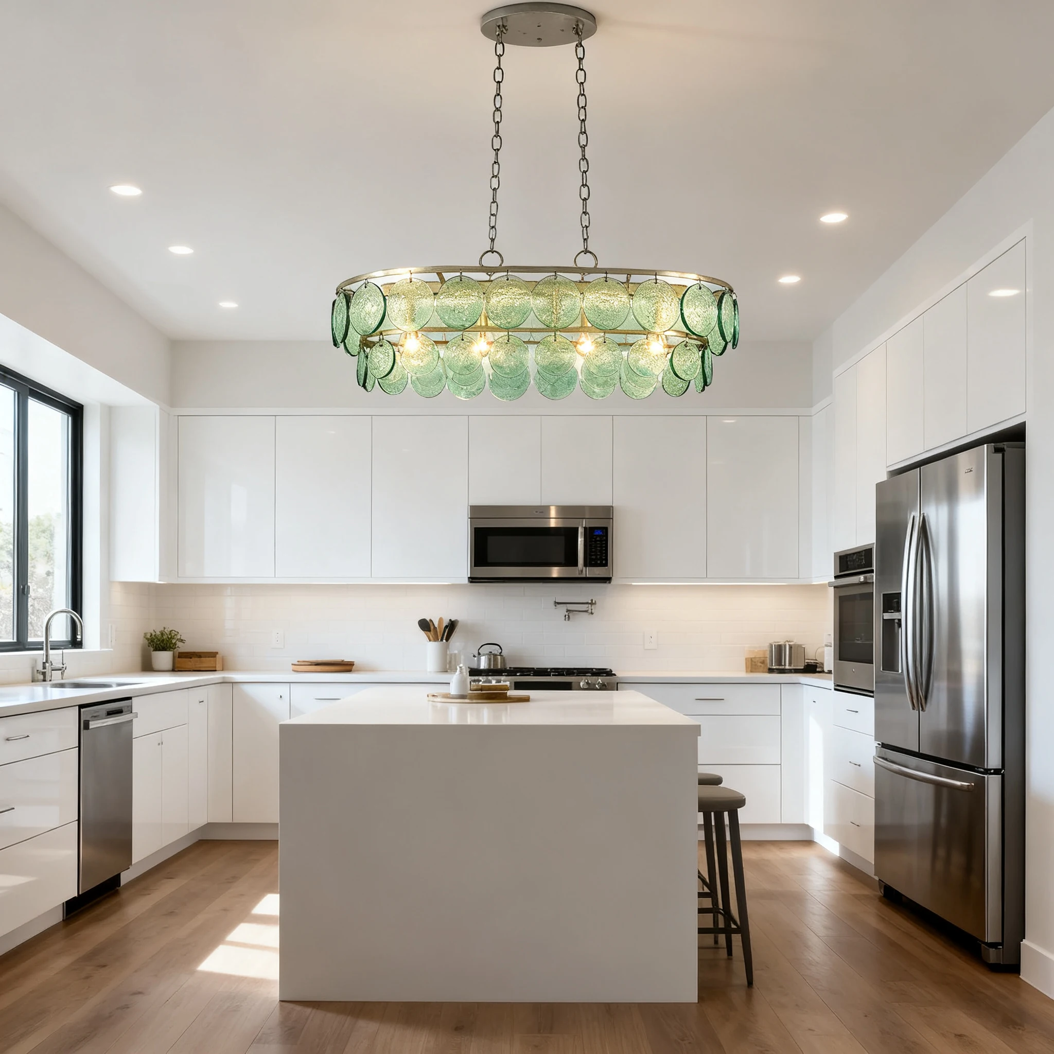 

REVEN American Style Rectangular Chandelier Dimmable Adjustable Chain Luster Murano Glass Metal Suspended for Dining Room