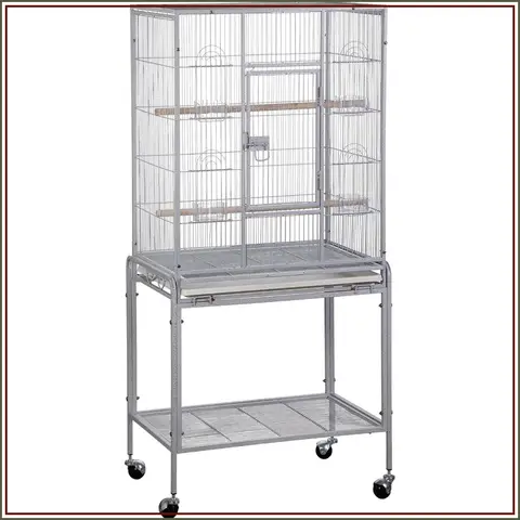 53-Inch Wrought Iron Flight Bird Cage, White, Large Standing Aviary for Parrots