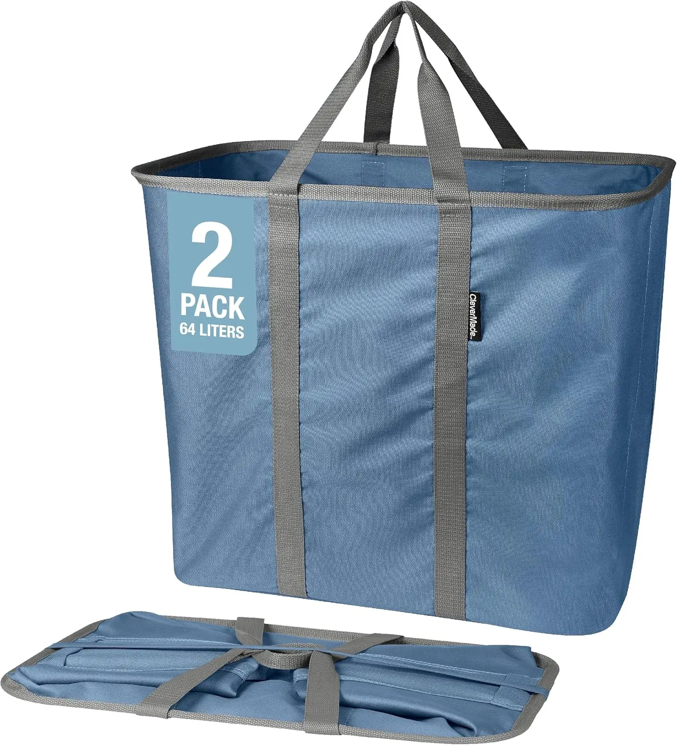 Collapsible Laundry Caddy, Denim/Shadow Gray 2PK - 64L (17 Gal) Large Foldable Laundry Basket with Sturdy Pop-Up Wire Frame