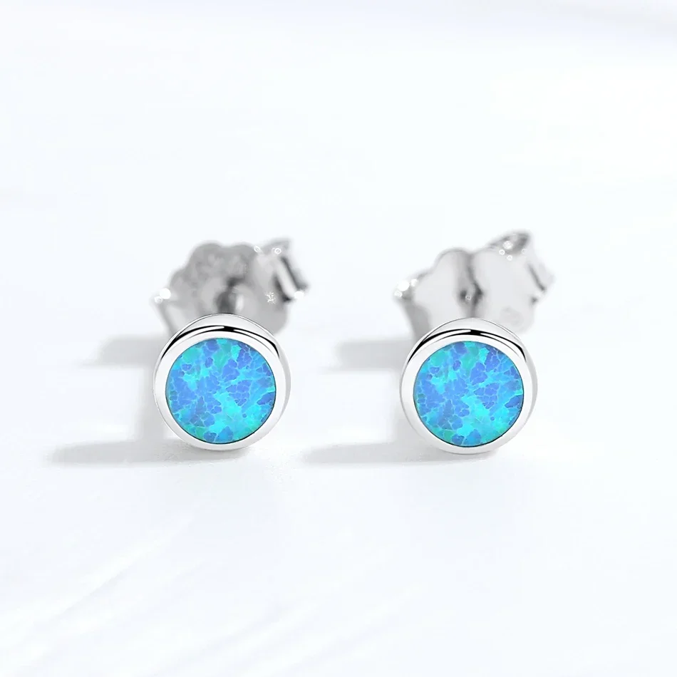 TONGZHE Blue Opal 925 Sterling Silver Korean Earrings For Women Small Stud Earrings Fashion Jewelry Gift For Girl