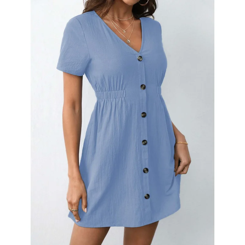 

YQ1-INSNew Sexy DeepvElastic Waist Slimming Fashion WovenADress with Hem