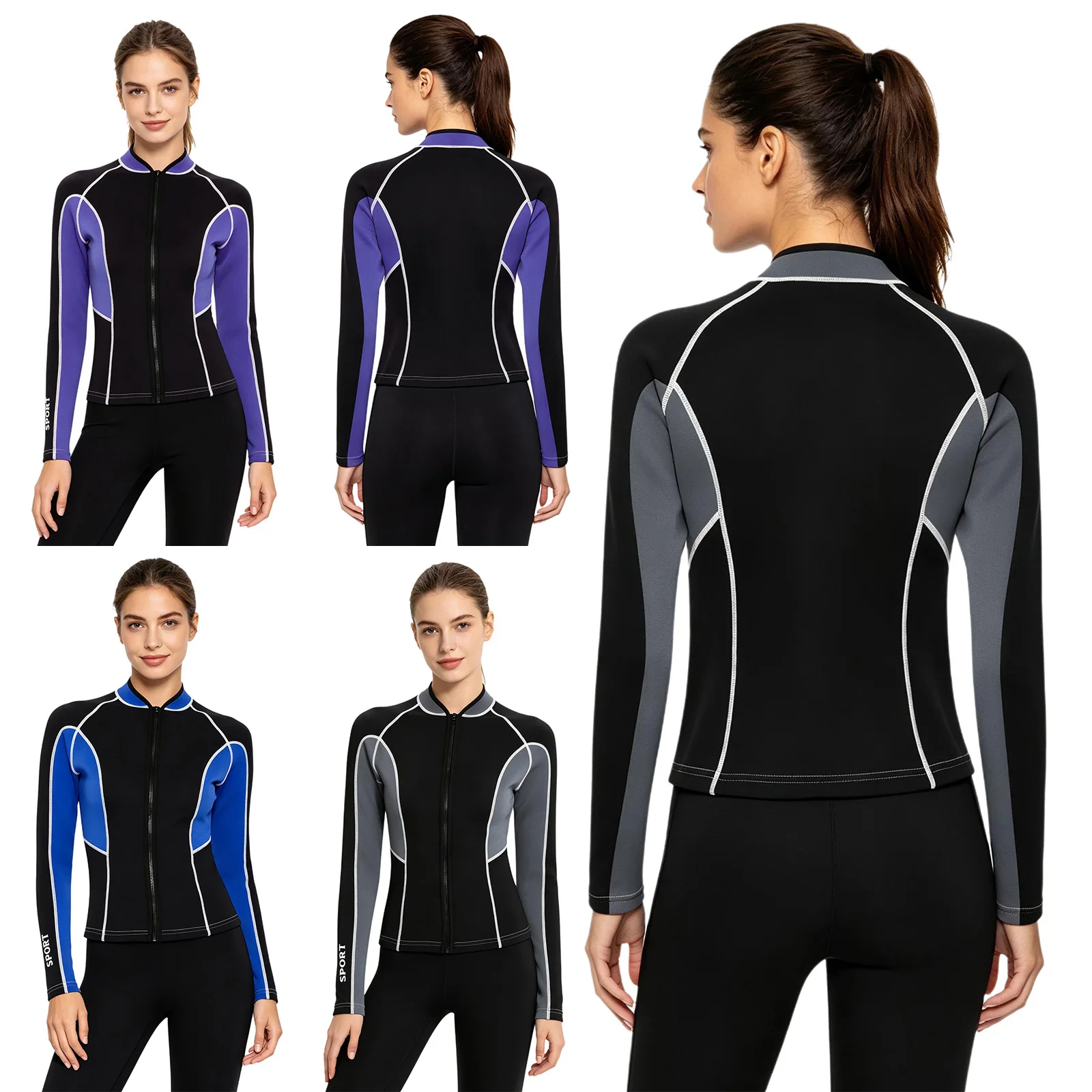 Womens 1.7mm Neoprene Wetsuit Tops Swim Coat Long Sleeve Contrast Color Jacket for Triathlon Swim Training Open Water Practice