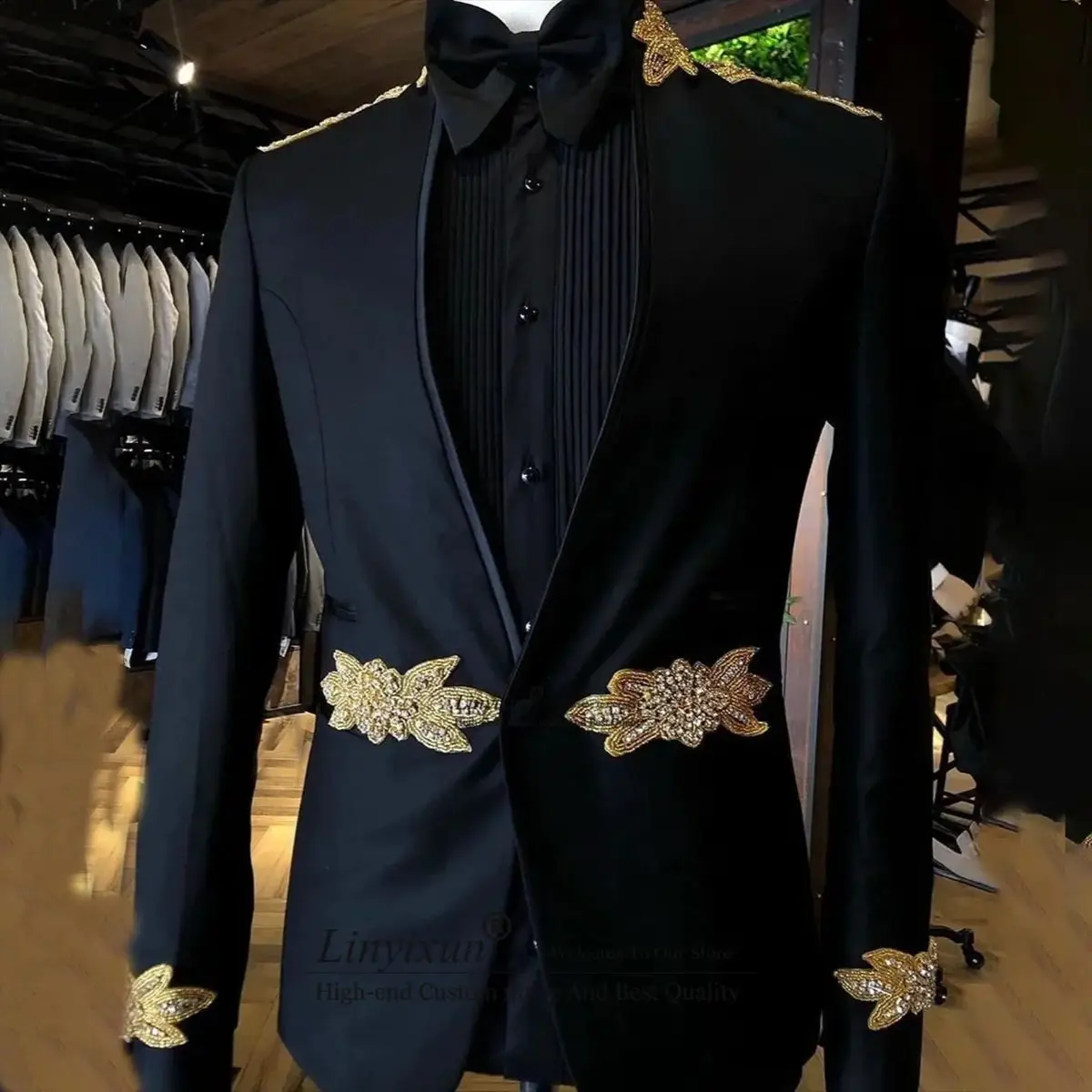 

Fashion Beaded Wedding Suits For Male Prom Blazers Outfits 2 Pieces Sets Groom Tuxedos Slim Fit trajes elegante para hombres
