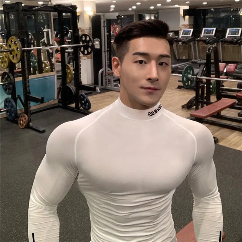 Mens Bodybuilding Quick Dry Casual Compression Long Sleeve T-Shirt Man Gym Fitness Clothing Sport Running Workout Tee Sweatshirt