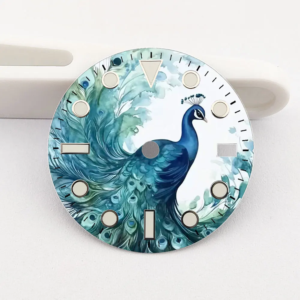 28.5mm Watch Dial Peacock NH35 Dial Creative Color-Printed Series Dial Is Suitable for NH35/36 Movement Watch Accessories