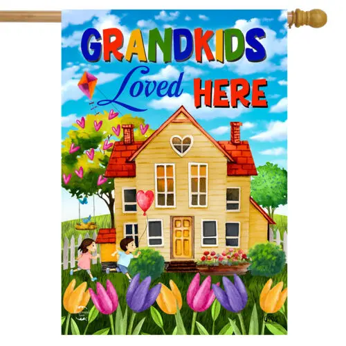 Grandkids Loved Here Spring House Flag Home Tulips 28