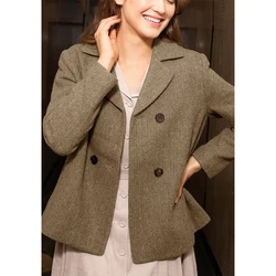 Fischgräten muster Tweed Damen mantel Herbst Winter Anzug Jacke Luxus maßge schneider ten Kragen Damen Winter 2023 Retro-Stil Oberbekleidung