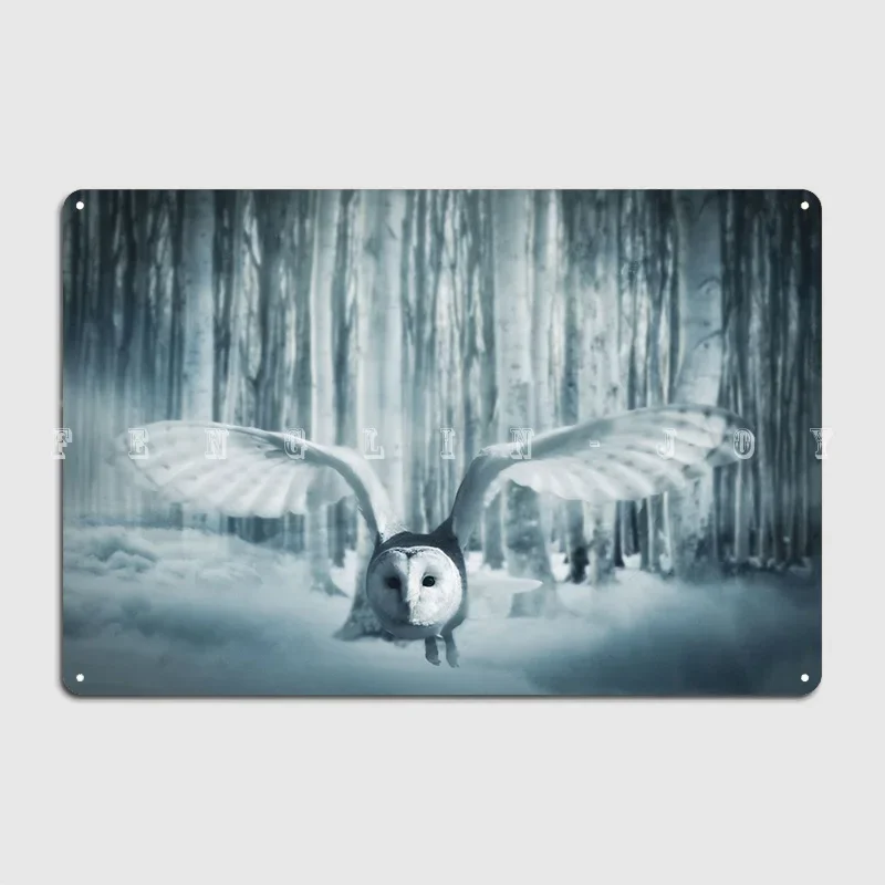 Snowy Owl In Flight Metal Sign Designing Club Plaques Living Room Tin Sign Poster