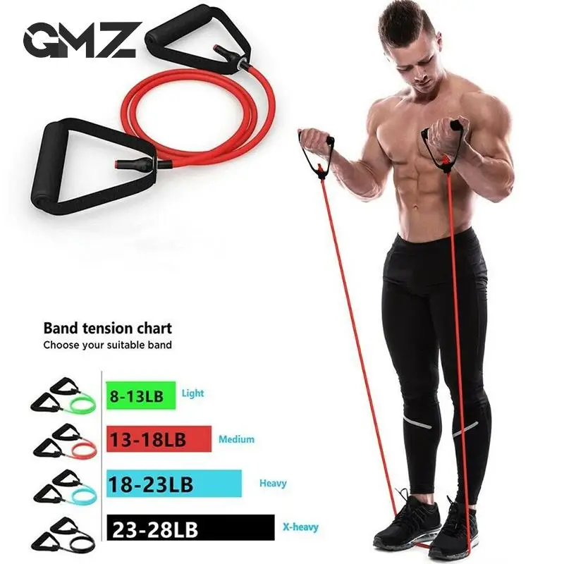 Elastic Fitness Exercise Tube Band 120cm Resistance Bands With Handles Yoga Pull Rope For Home Workouts Strength Training