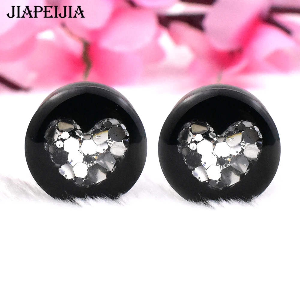 8-42mm Metal Colour Sequin Acrylic Ear Gauges Tunnels and Plug Ear Expander Studs Stretching Body Piercing Jewelry