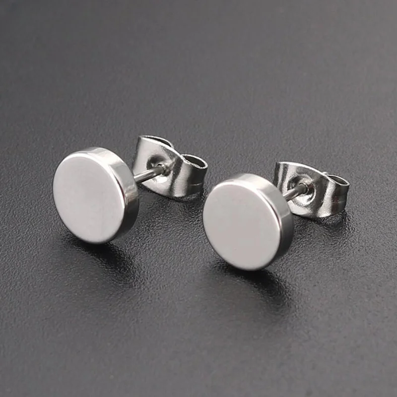 Fashion Stainless Steel Geometric Earrings Black Small Star Moon Round Triangle Ear Studs for Women Men Hip Hop Ear Jewelry 2022