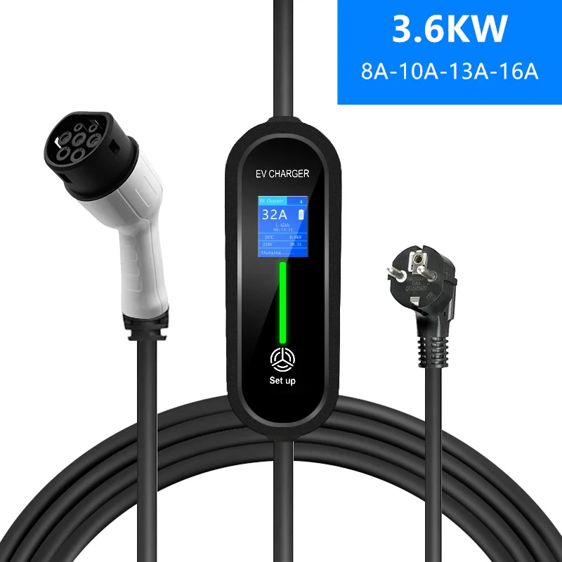 

16A EV Portable Charger Type2 Type1 GB/T 3.6KW EVSE EV Charging Cable IEC62196 J1772 GBT Electric Car Charger Wallbox