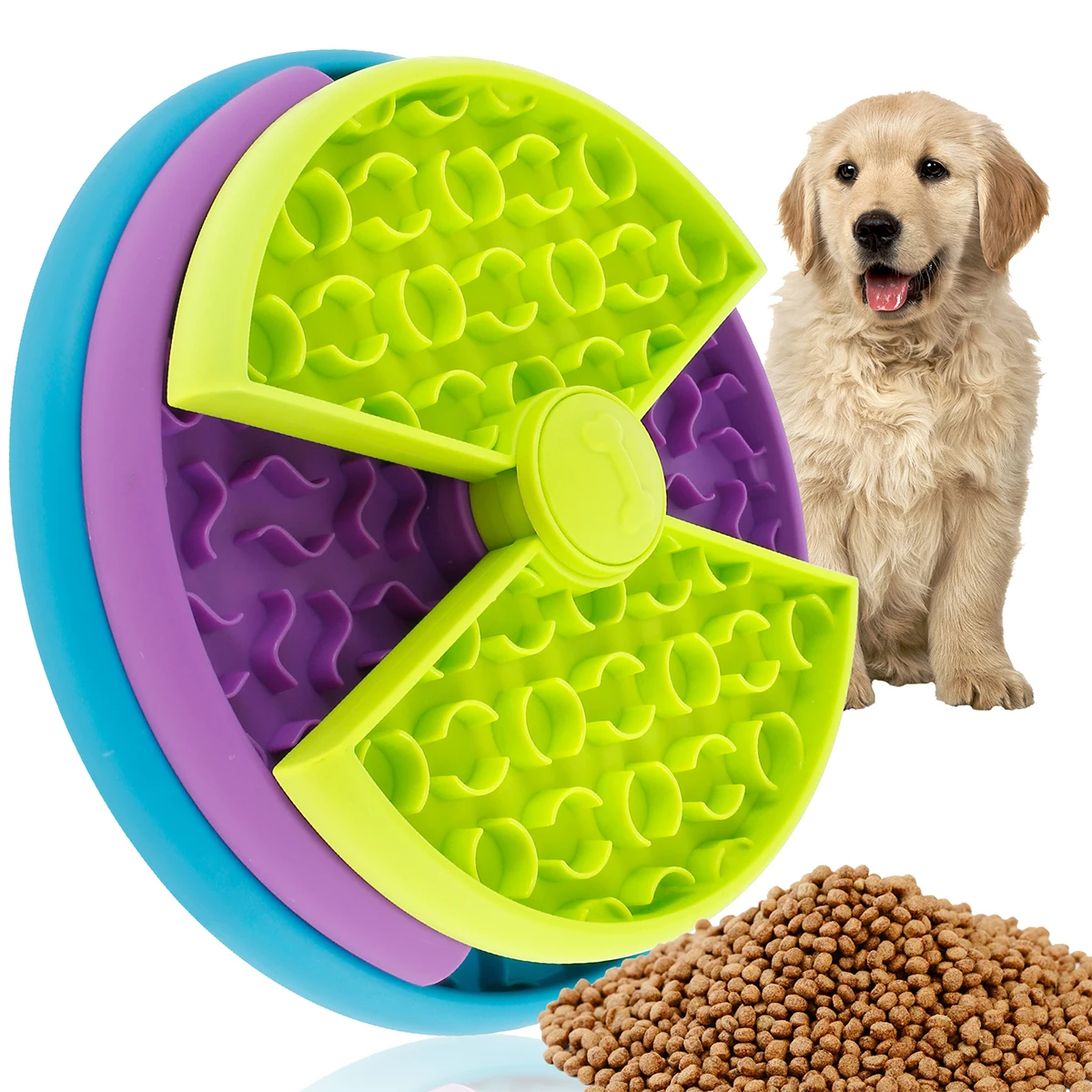 3 Layers Pet Dog Slow Feeder Bowl Spin Non Slip Puzzle Bowl Anti-Gulping Pet Slower Food Feeding Dishes Dog Bowl for Medium Smal