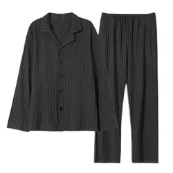 Ensemble de pyjama à carreaux à rayures trempées pour hommes avec document assressenti, revers, simple boutonnage, manches longues, vêtements d'intérieur doux, automne, hiver